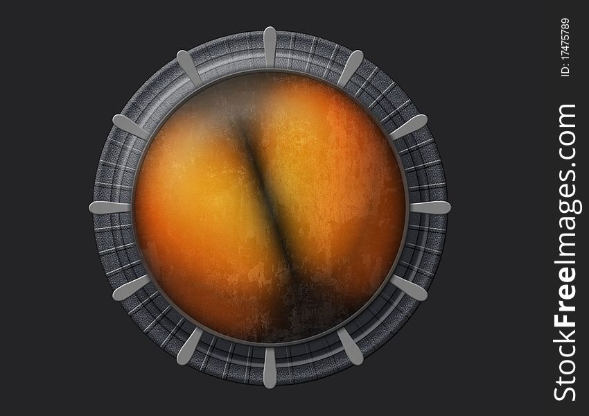 Icon of a volume orange sphere with divorces in a steel ring