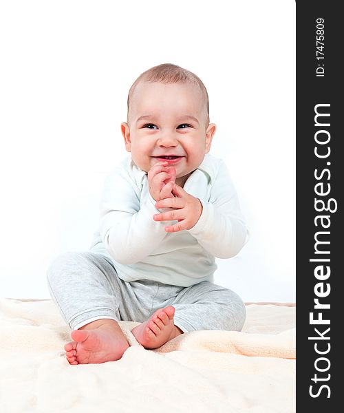 Cute little boy on white background