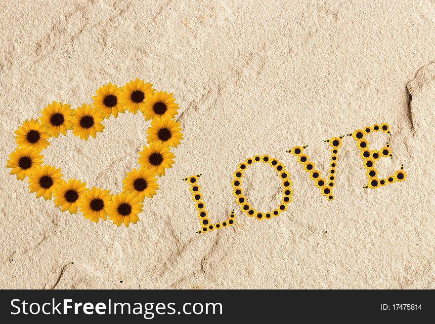 Illustration of flower heart on sea sand