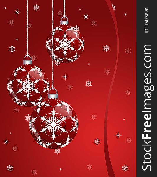 Stylish card by New year or Christmas with spheres and snowflakes
