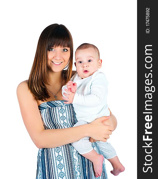 Pretty young women with her son isolated. Pretty young women with her son isolated