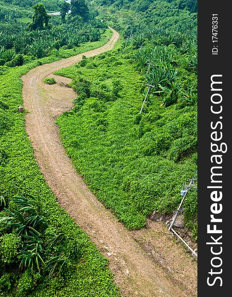 Bird eye view of country road on mountain, Thailand.