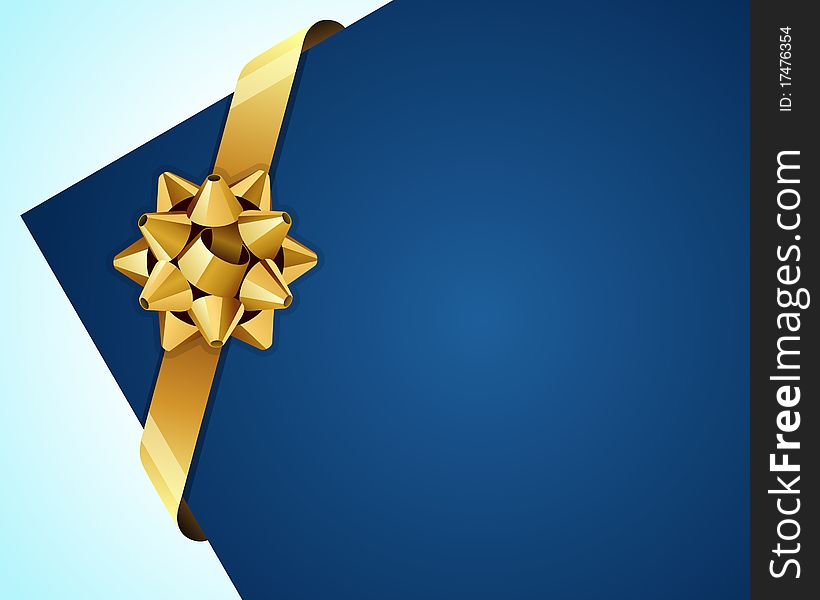 Greeting blue corner card with gold bow vector background