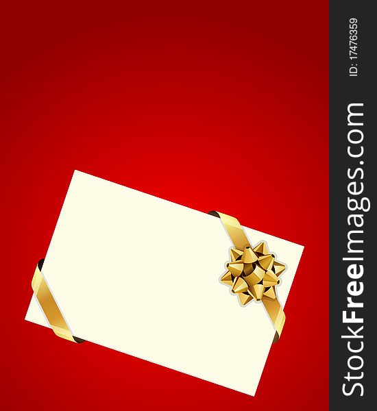 Greeting white card with gold bow