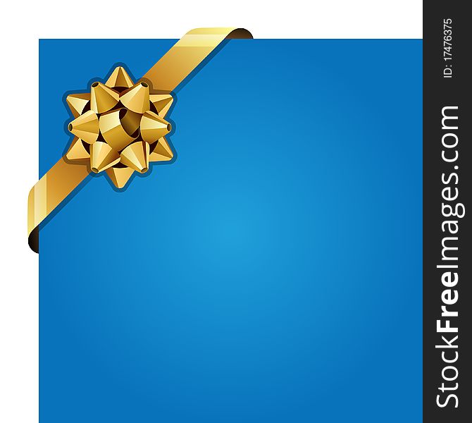 Greeting blue corner card with gold bow vector background