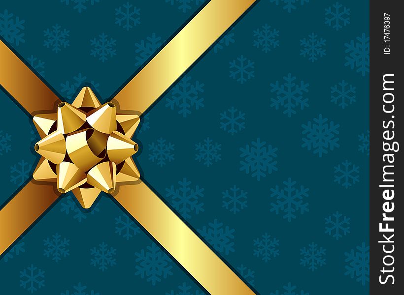 Greeting card with gold bow Christmas vector background