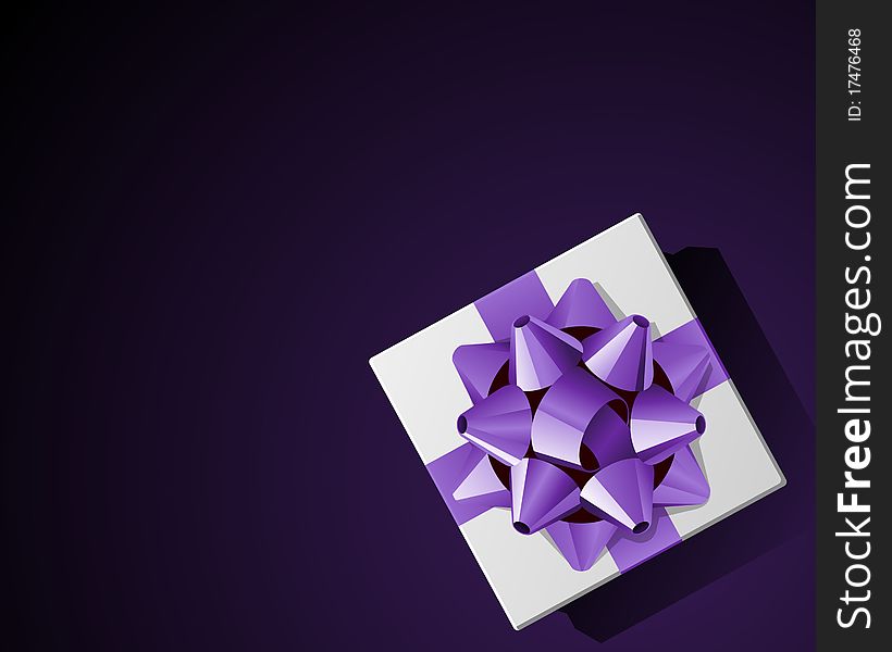 White gift top view with violet bow vector background