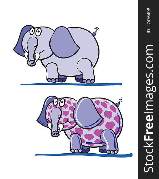 Elephants and hearts against white background, abstract vector art illustration