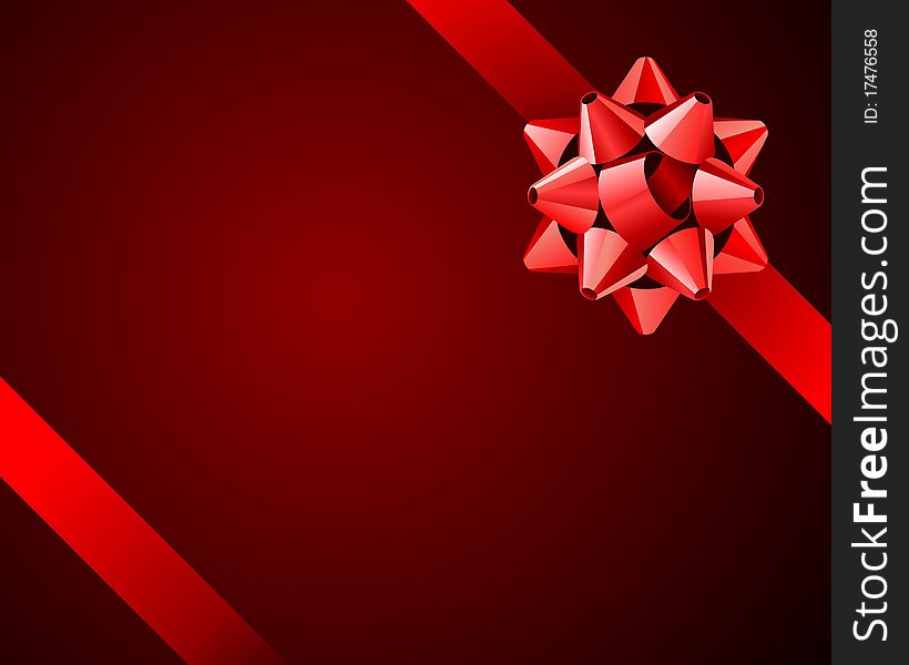 Greeting red card with red bow vector background