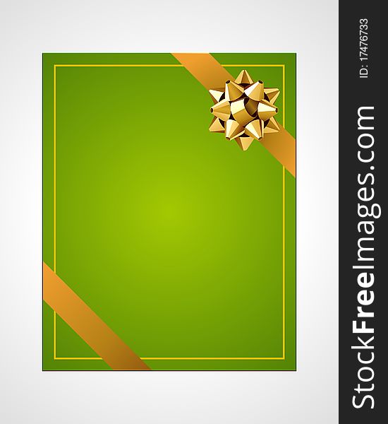Green card with gold bow vector background
