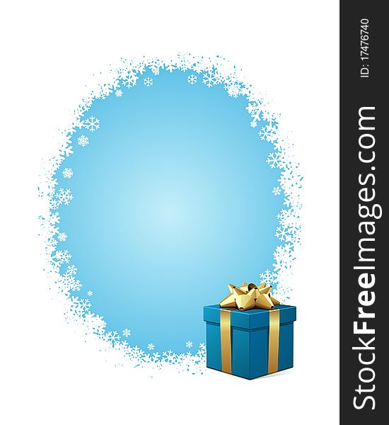 Blue gift with gold bow Christmas vector background