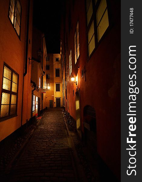 Medieval narrow street at Stockholm, Sweden. Medieval narrow street at Stockholm, Sweden