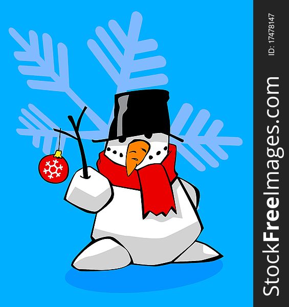 A snowman outside on a night sky background Winter time