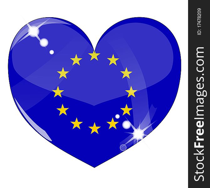 Vector heart with Europe flag texture isolated on a white background. Flag easy to replace