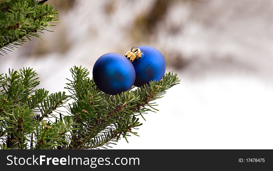 Two Christmas Glass Balls On The Tree