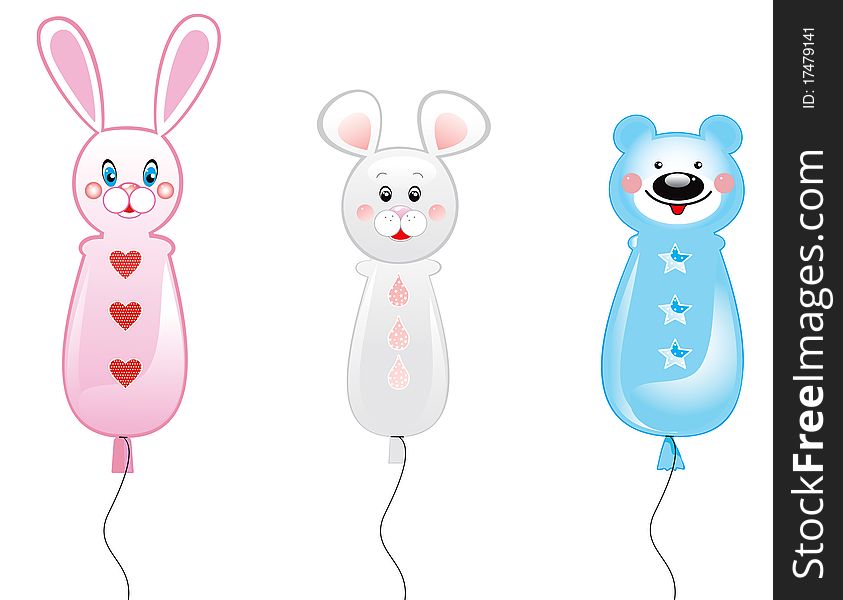 Three balloons/hare, mouse, bear