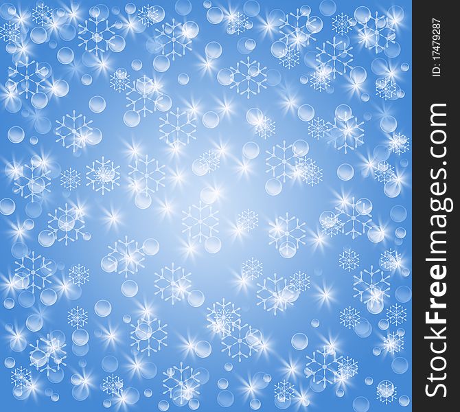 Blue snowflake background with many snowflake and circles