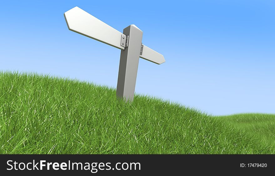 Blank signpost in a meadow, 3d illustration