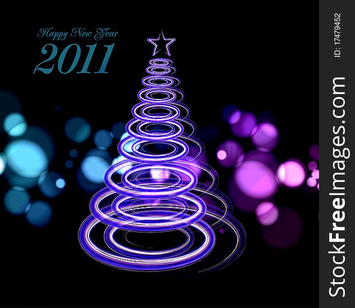 Vector illustration of blue Abstract Christmas tree on the black background. 2011.