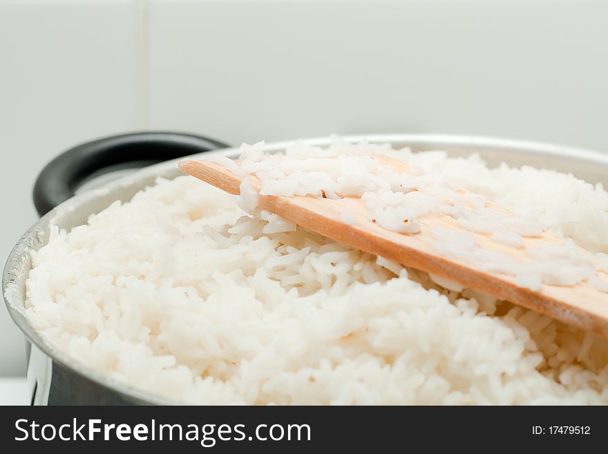 White rice in a cooking bowl