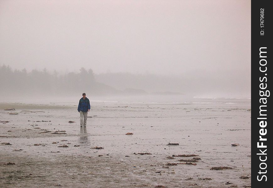 Walking Through the Mist on a Beach