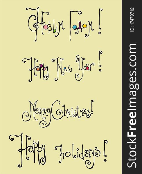 Colored holiday titles for greeting card on the light background.
