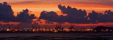 Sunset At Container Port Royalty Free Stock Photography