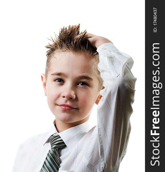 Portrait of the boy is isolated on white background