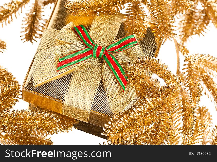 Branch of Christmas tree with gift box