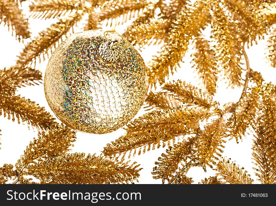 Branch of Christmas tree with festive decoration