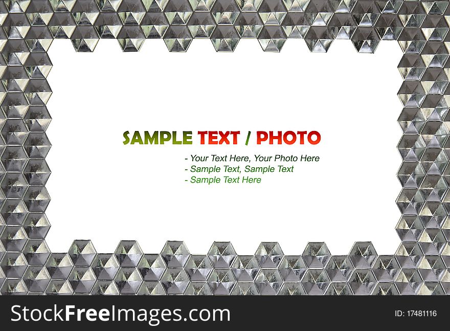 Wall crystal hexagon glass frame on white background isolate