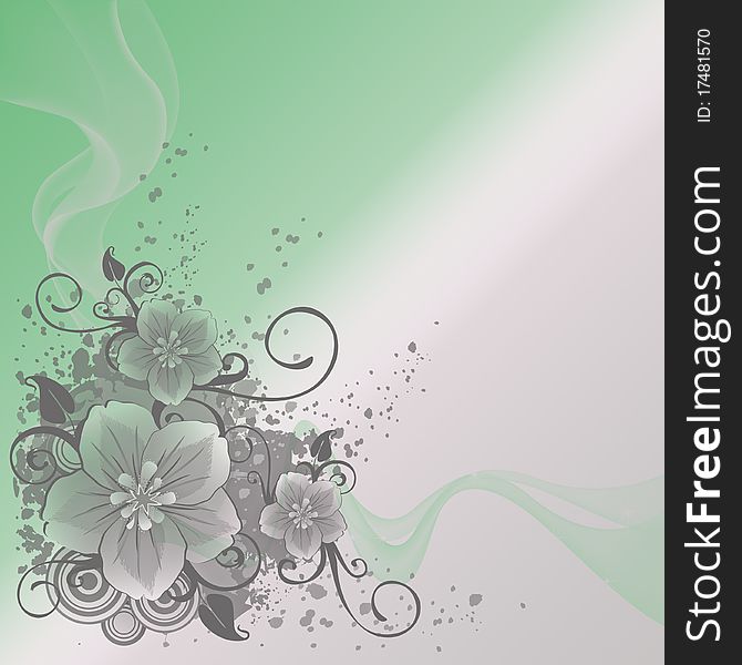 Flowers corner on green and silver background. Flowers corner on green and silver background
