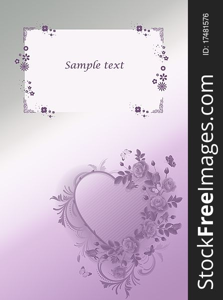 Purple and silver flowers card with text