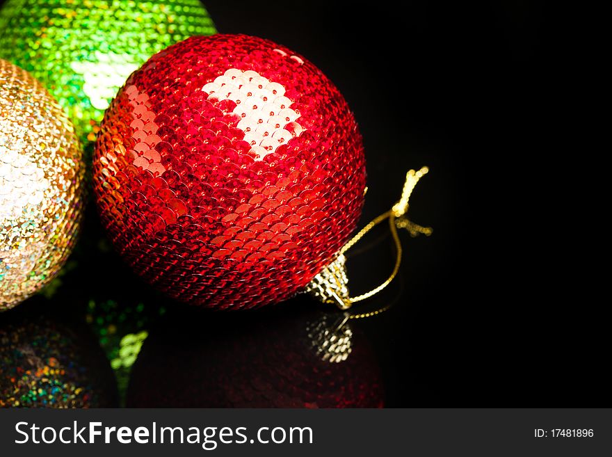 Christmas decorations on black background