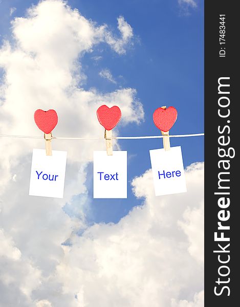 Beautiful blue sky annd white clouds with red heart valentine's day hearts and copy space. Beautiful blue sky annd white clouds with red heart valentine's day hearts and copy space