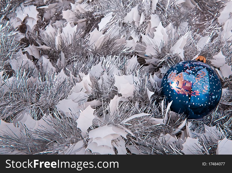 Christmas decoration with blue ball. Christmas decoration with blue ball