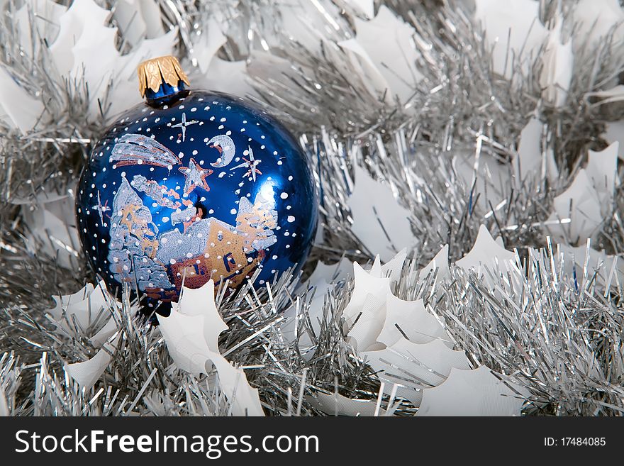 Christmas decoration with blue ball. Christmas decoration with blue ball