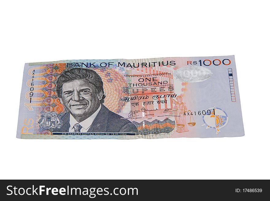 Mauritian one rupee note isolated on white background. Mauritian one rupee note isolated on white background.