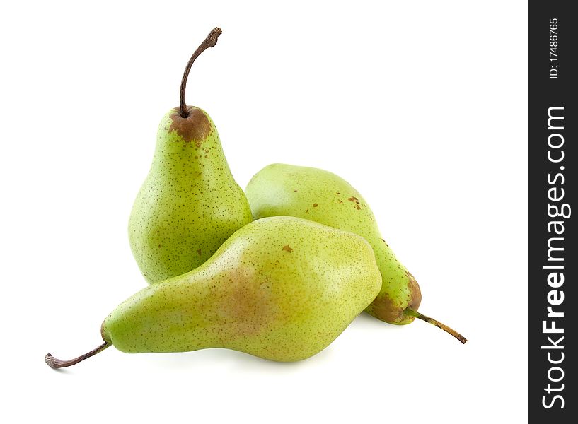 Three green pears isolated on white