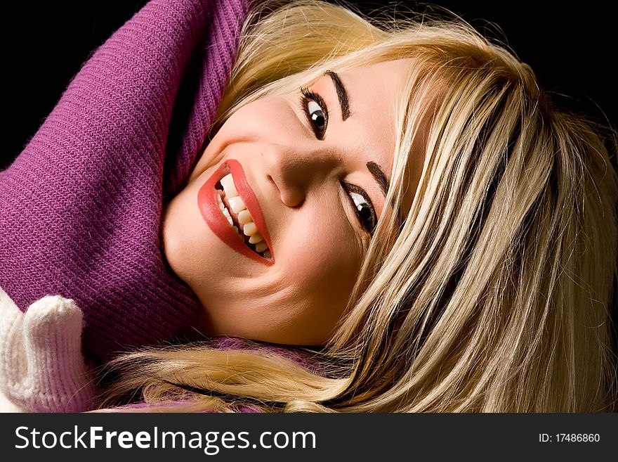 Smiling Woman With Violet Scarf