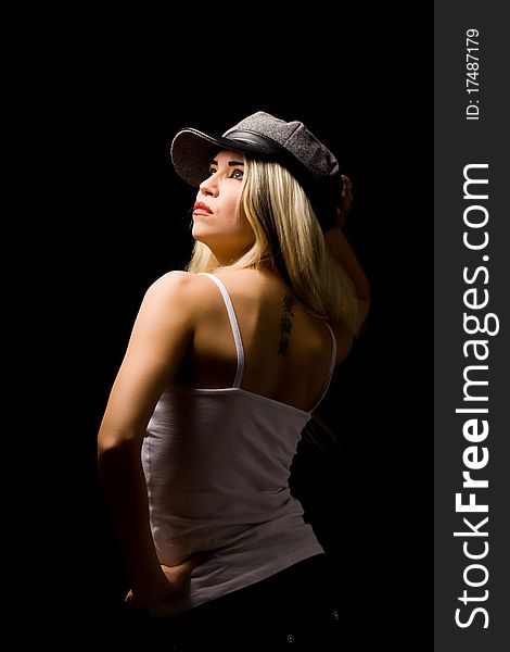 Photo of woman posing on black background. Photo of woman posing on black background