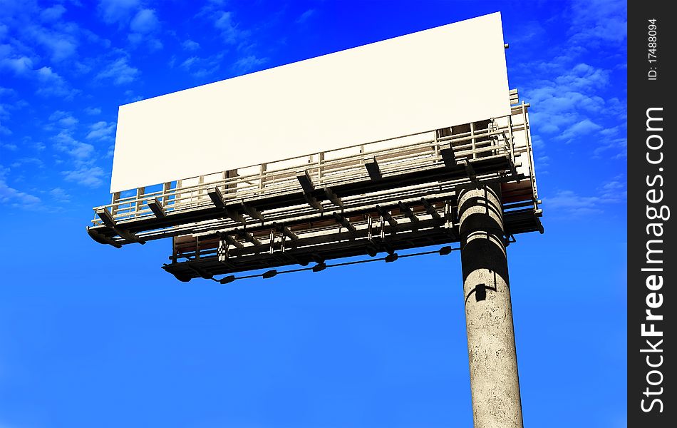 Billboard on a background of blue sky. Billboard on a background of blue sky