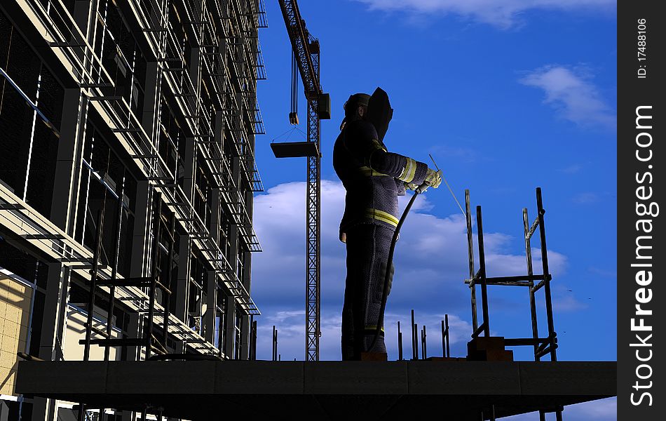 Silhouette of the worker on a background of the sky. Silhouette of the worker on a background of the sky