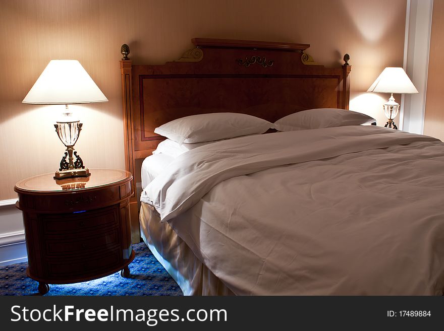 New York: interior of a five stars hotel - bedroom. New York: interior of a five stars hotel - bedroom