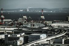 Yokohama Townscape Visible From The Marine Tower Monochrome Stock Image