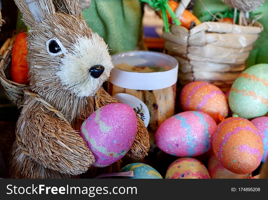 Various Colored Eggs At Easter.