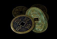 Chinese Coins On Black Royalty Free Stock Image