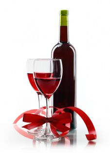 Bottle With Red Wine And Glass Stock Photos Bottle With Red Wine And Glass Stock Photos