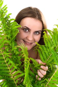 Woman With Fern. Royalty Free Stock Photo Woman With Fern. Royalty Free Stock Photo