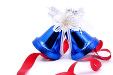 Blue Christmas Bells And Red Bow Ribbon Stock Image Blue Christmas Bells And Red Bow Ribbon Stock Image